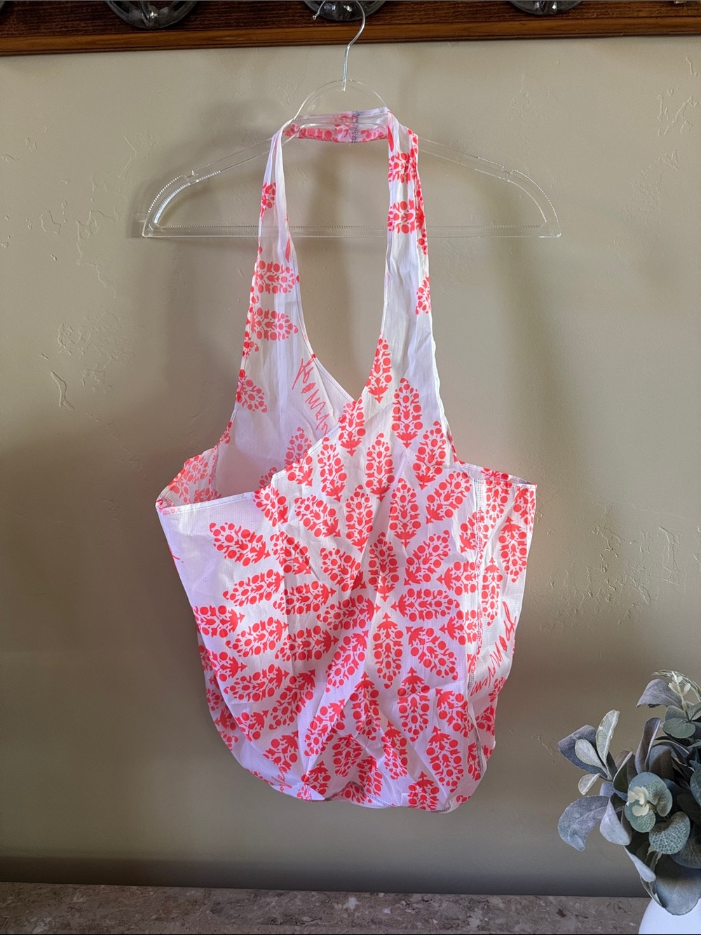 Free People Coral and White Floral-Print Tote